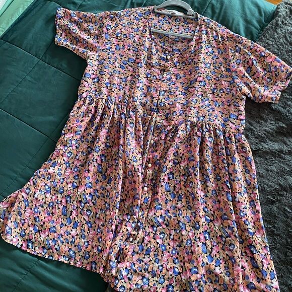 Pink Babydoll Sheer Short sleeve Button Up Size Large - Picture 2 of 10